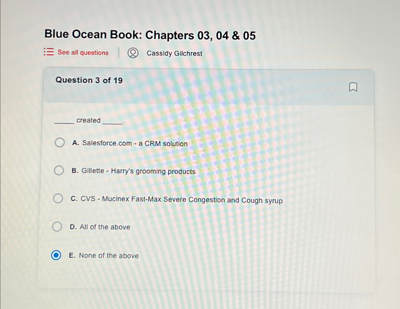  Blue Ocean Book: Chapters 03,04 & 05 : See all questions