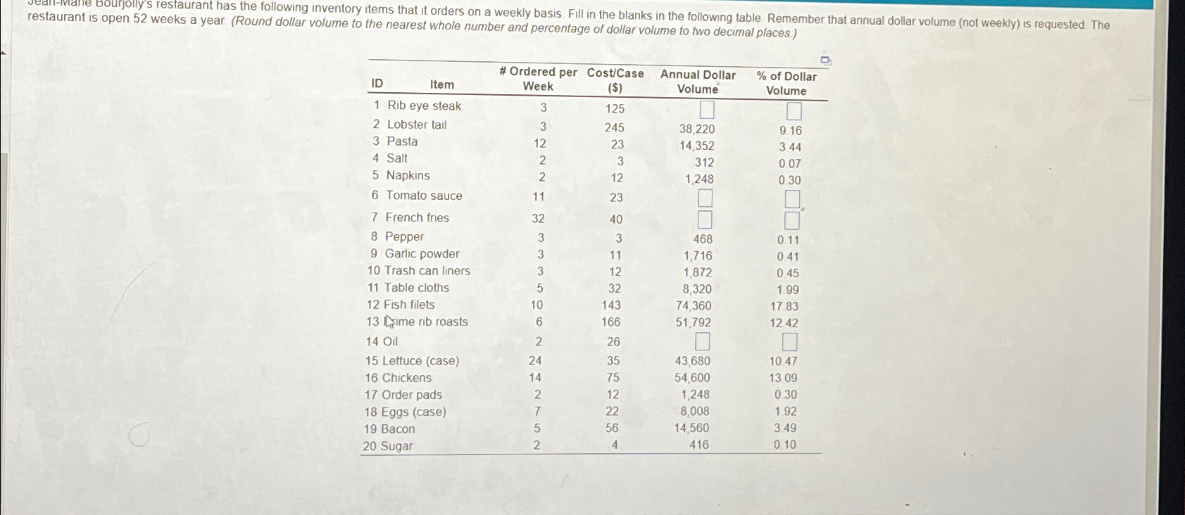  reeks a year. (Round dollar volume to the nearest whole number