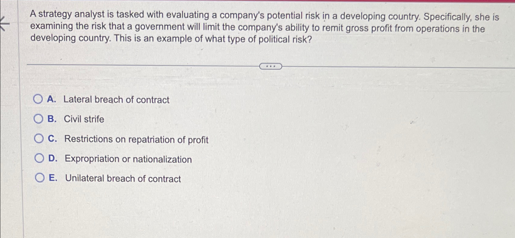  A strategy analyst is tasked with evaluating a company's potential risk