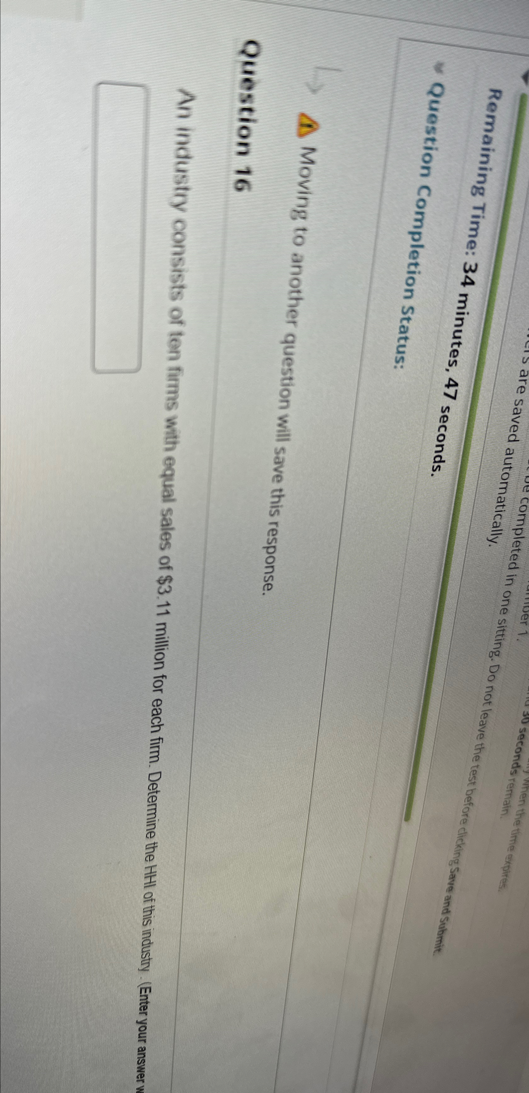  Remaining Time: 34 minutes, 47 seconds. Question Completion Status: Moving to