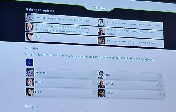  Training Completed \table[[,],[\table[[Comine afid Amanda completed thick traing],[betore and after nt
