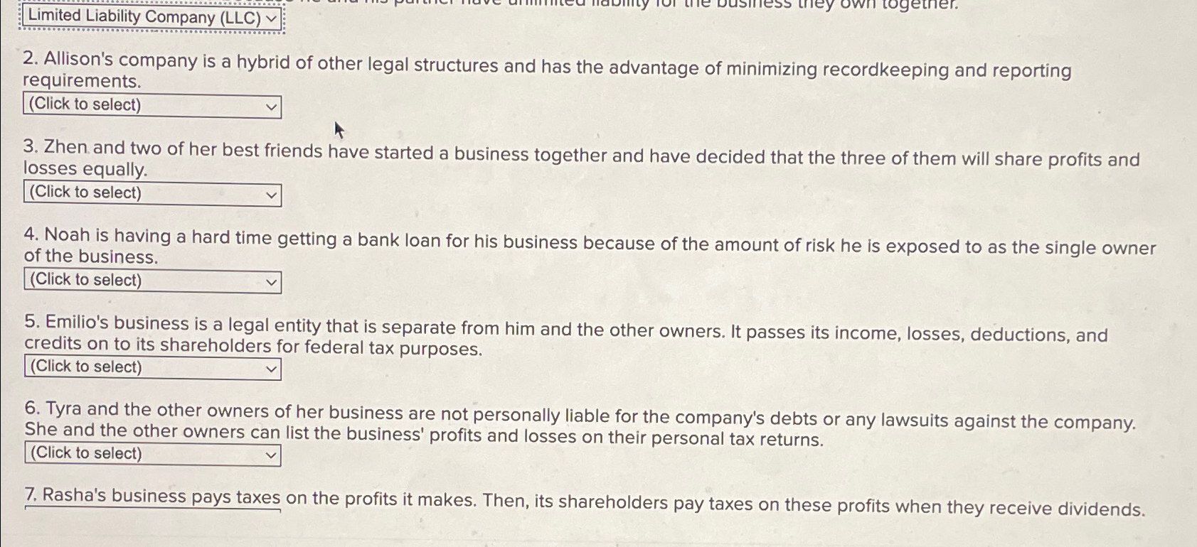  Limited Liability Company (LLC) v 2. Allison's company is a hybrid