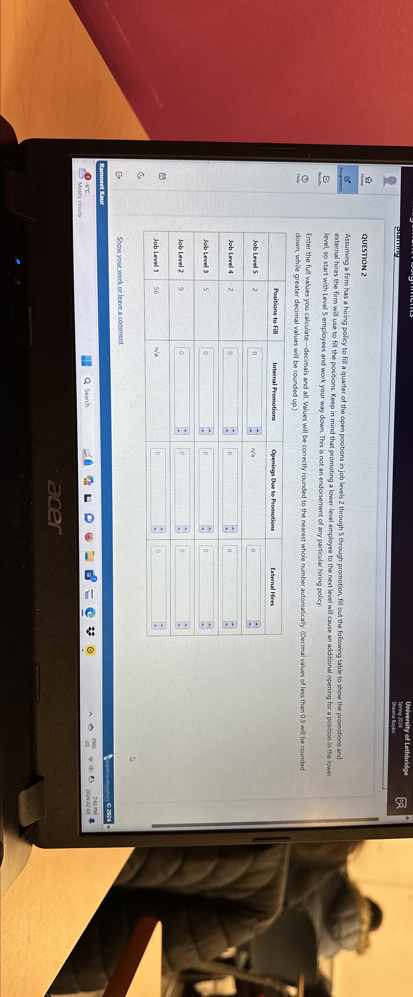  QUESTION 2 level, so start with Level 5 employees and work
