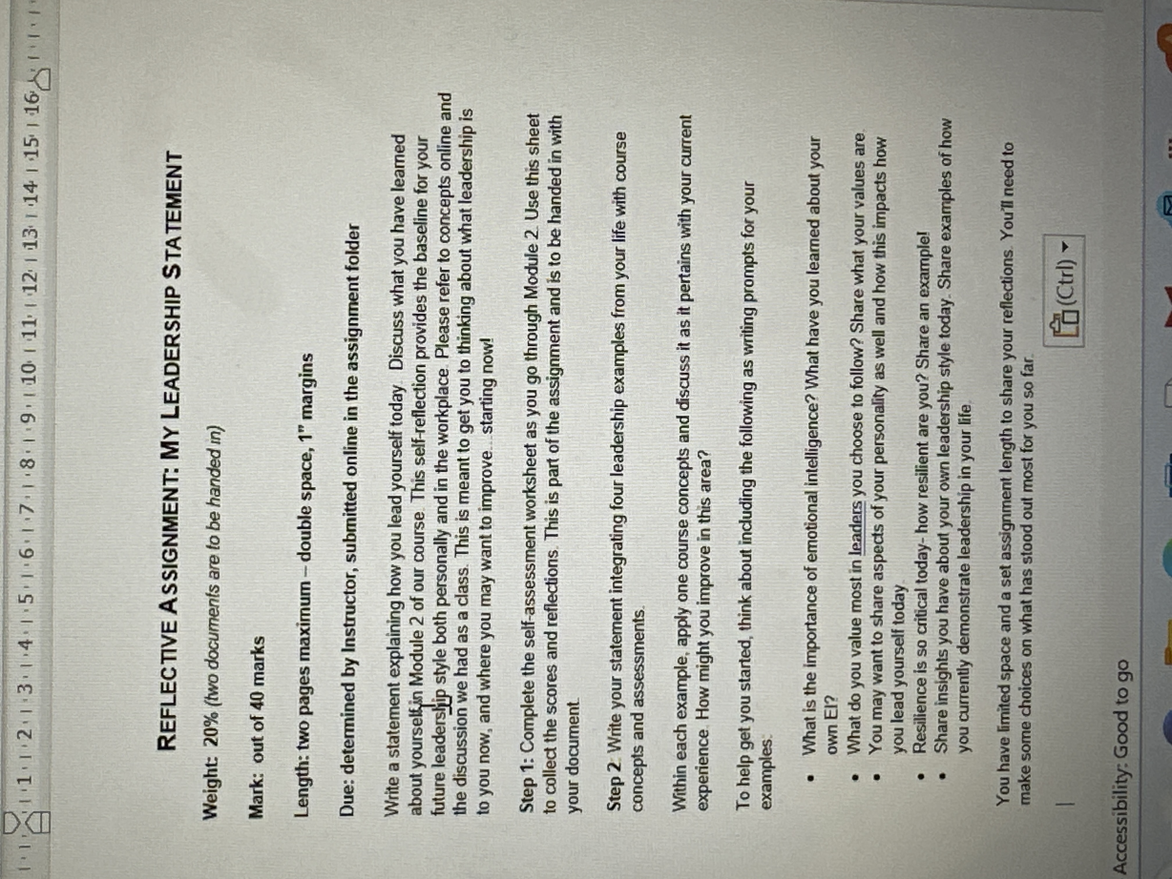  REFLECTIVE ASSIGNMENT: MY LEADERSHIP STATEMENT Weight: 20%(two documents are to be