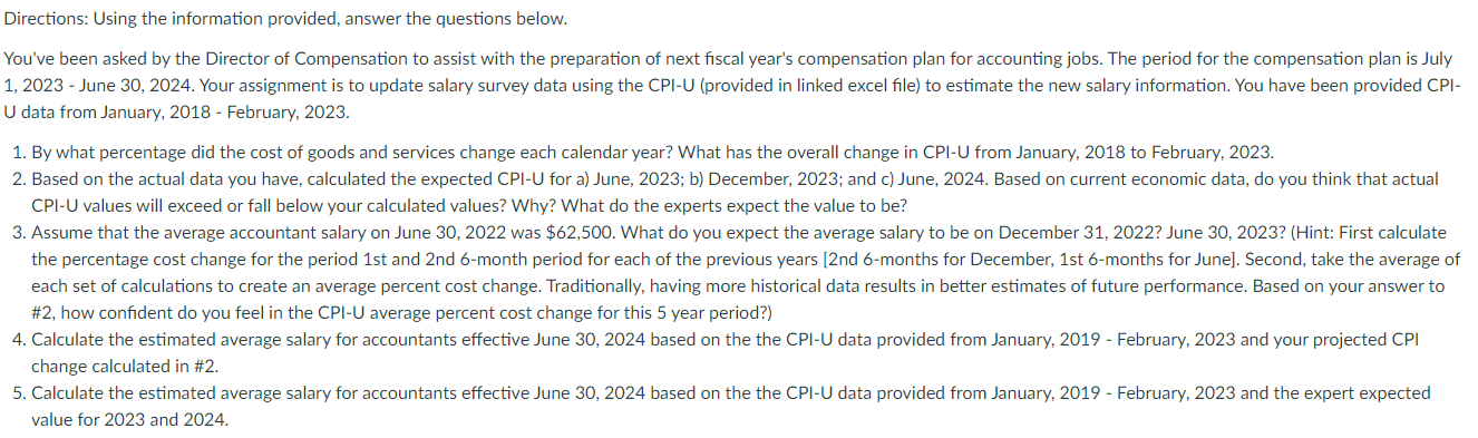 Directions: Using the information provided, answer the questions below. You've been