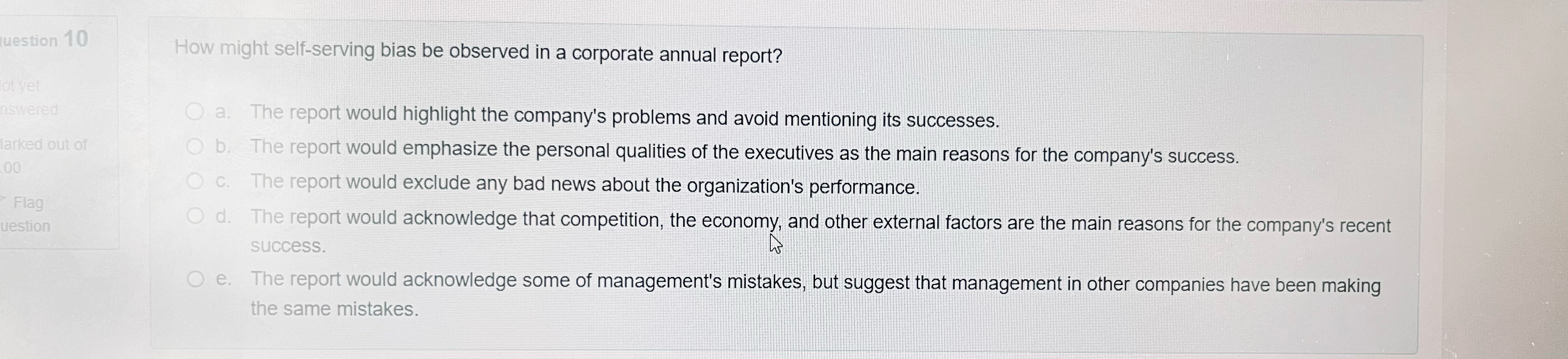  How might self-serving bias be observed in a corporate annual report?