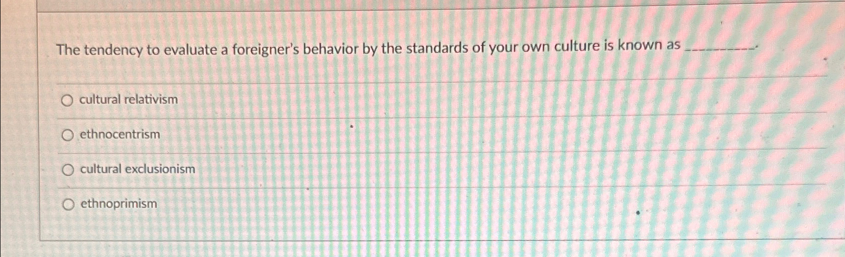  The tendency to evaluate a foreigner's behavior by the standards of