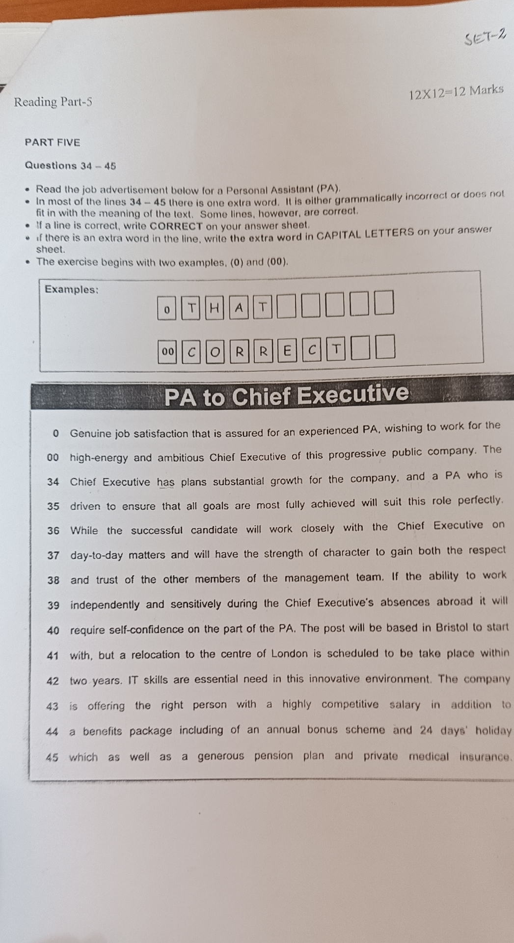  SET-2 Reading Part-5 1212=12 Marks PART FIVE Questions 34-45 Read the
