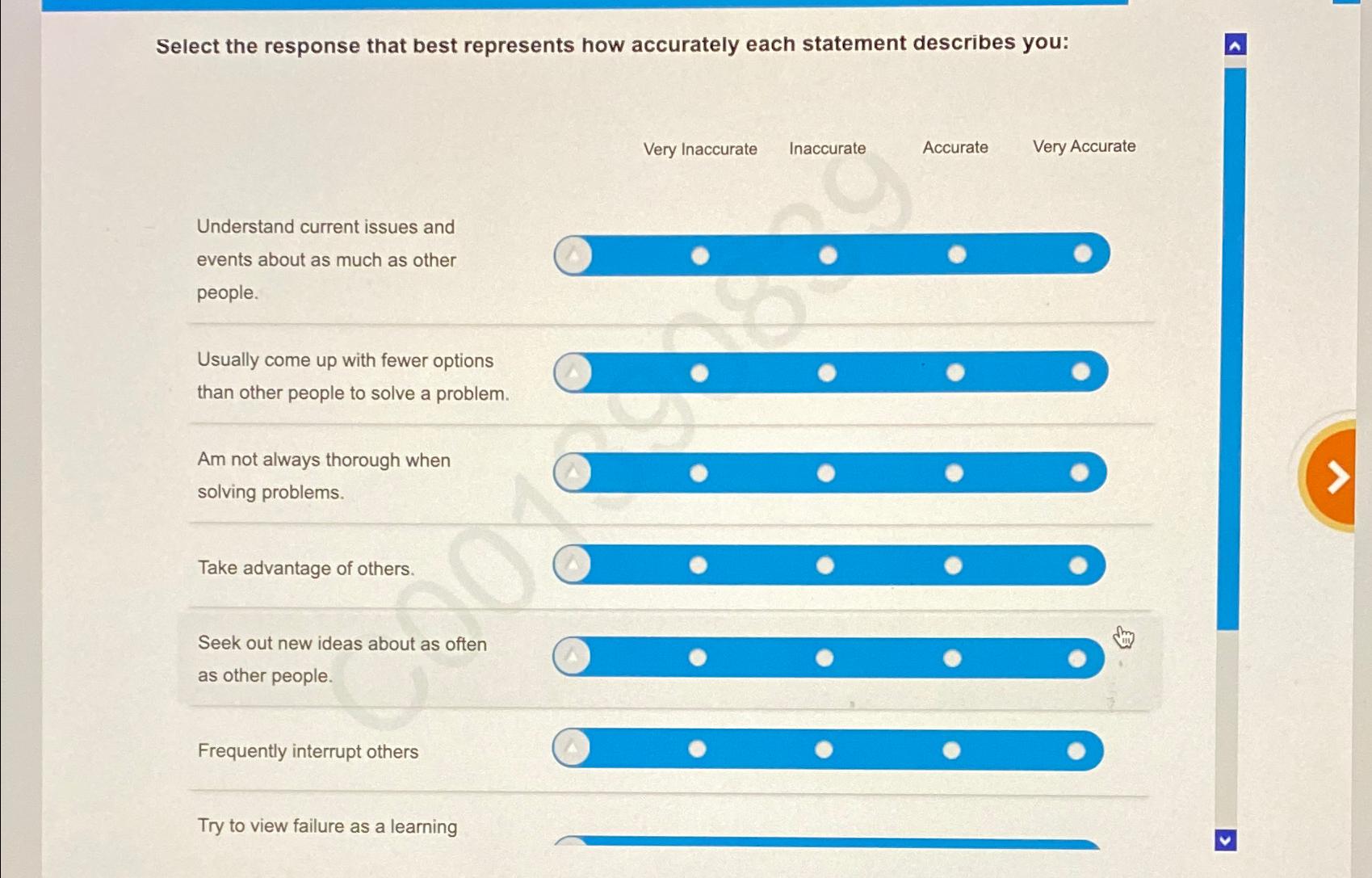  Select the response that best represents how accurately each statement describes