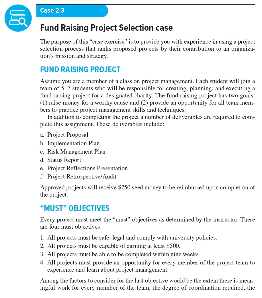 Chapter2 - Case 2.3 Fund Raising Project Selection case (Page 62). Fund
