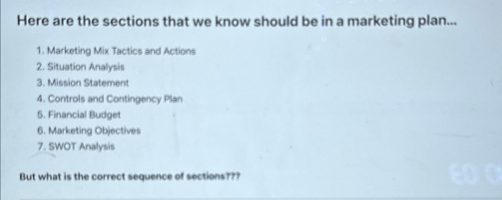  Here are the sections that we know should be in a