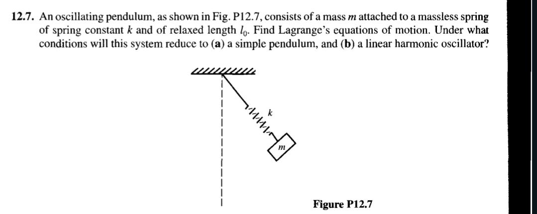 12.7. An oscillating pendulum, as shown in Fig. P12.7, consists of a