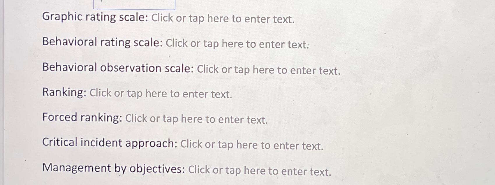  Graphic rating scale: Click or tap here to enter text. Behavioral