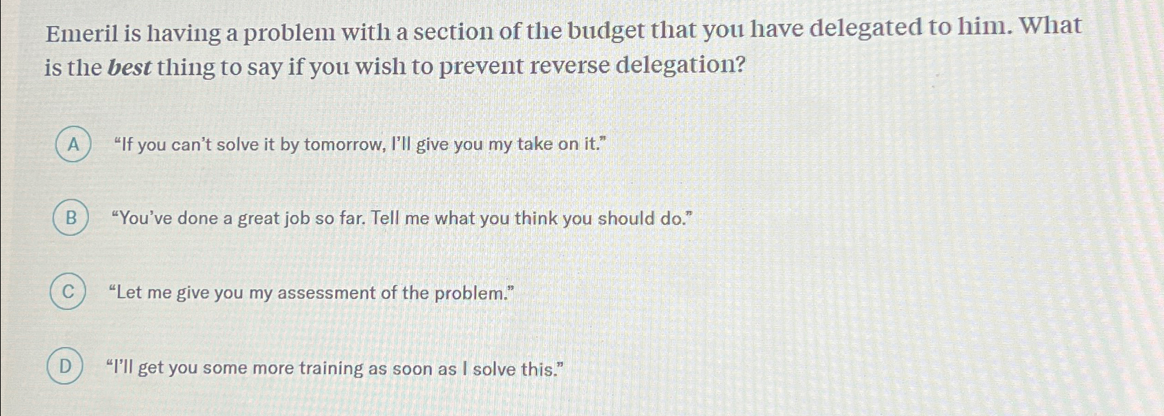  Emeril is having a problem with a section of the budget