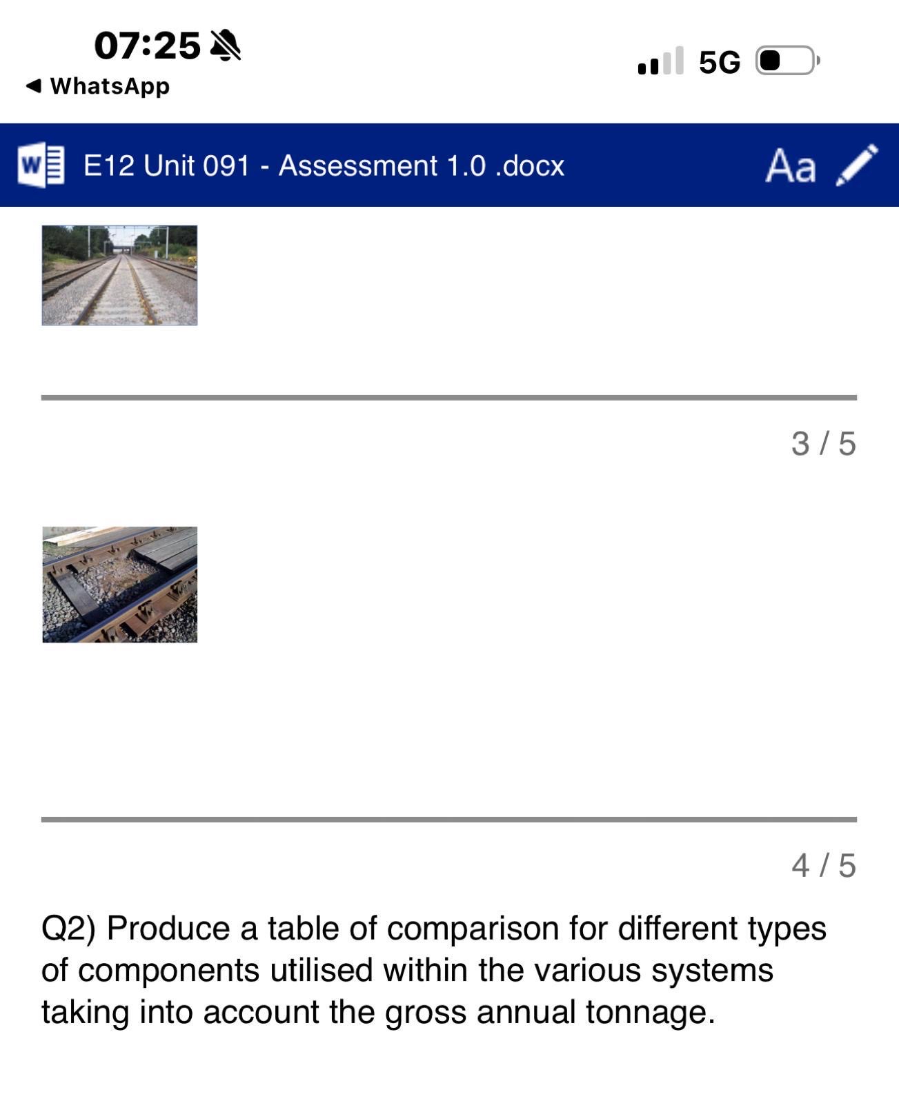  07:25 WhatsApp 5G E12 Unit 091- Assessment 1.0.docx Aa 35 45