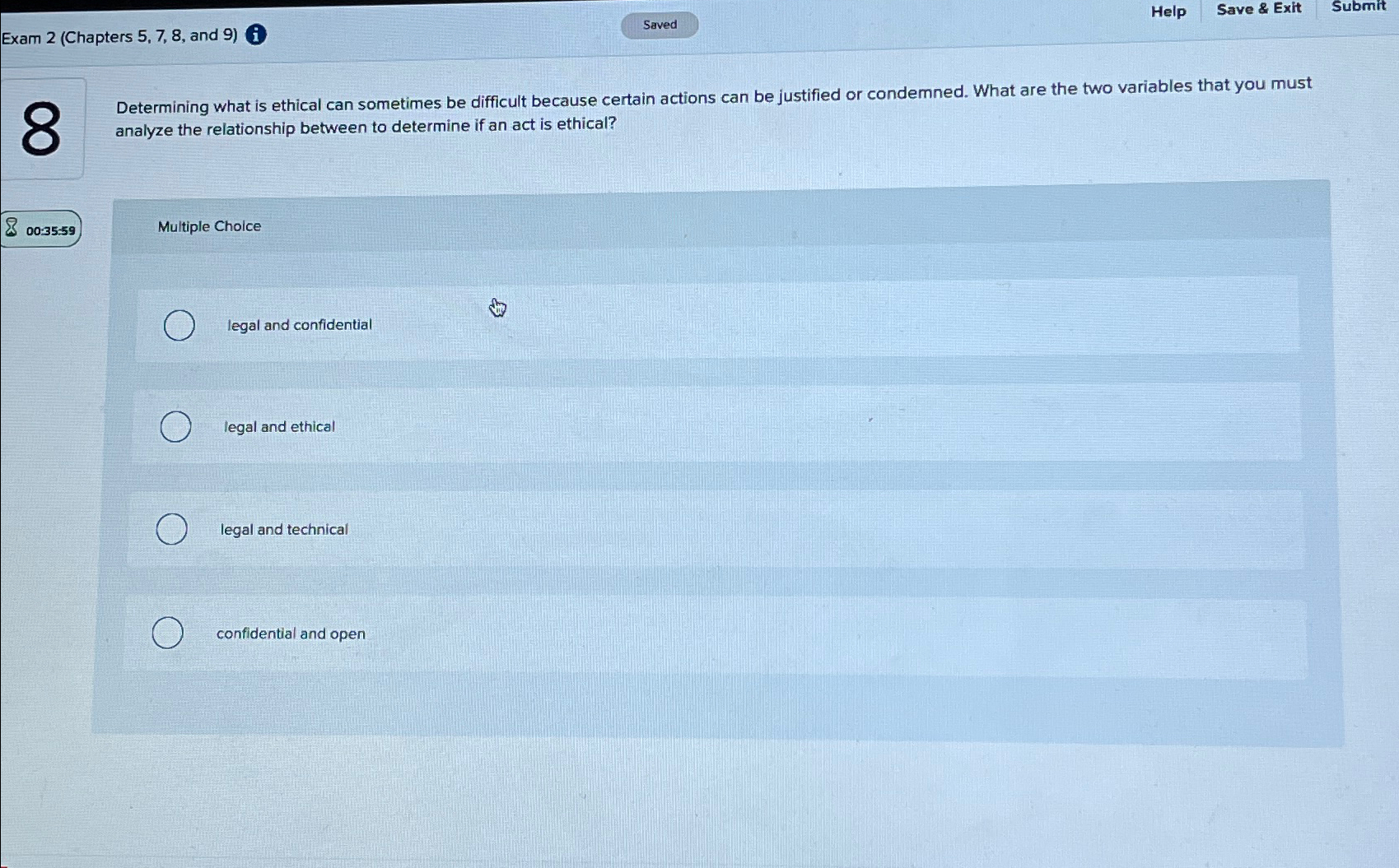  Exam 2(Chapters 5,7,8, and 9)(i Help Save & Exit Submit Determining