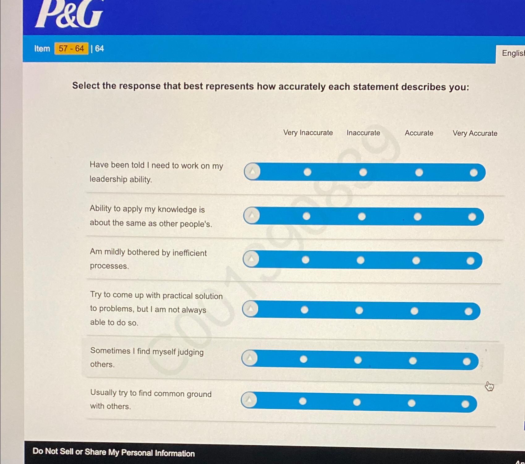  Item 57-64 164 Select the response that best represents how accurately