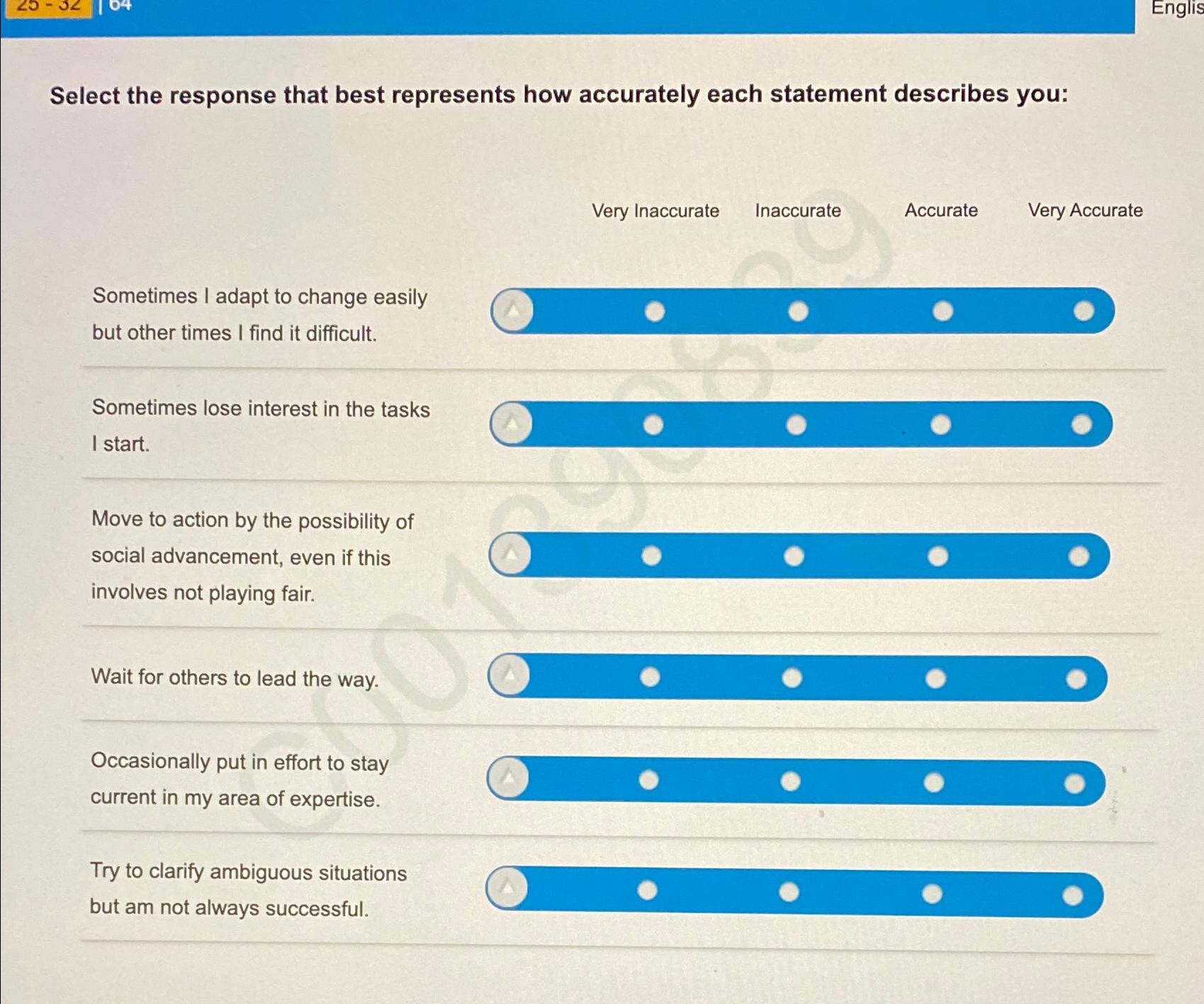  Select the response that best represents how accurately each statement describes