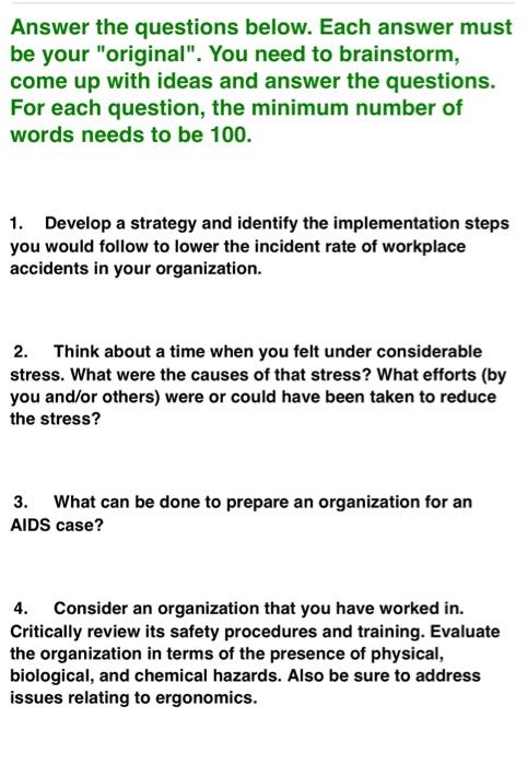  Answer the questions below. Each answer must be your "original". You