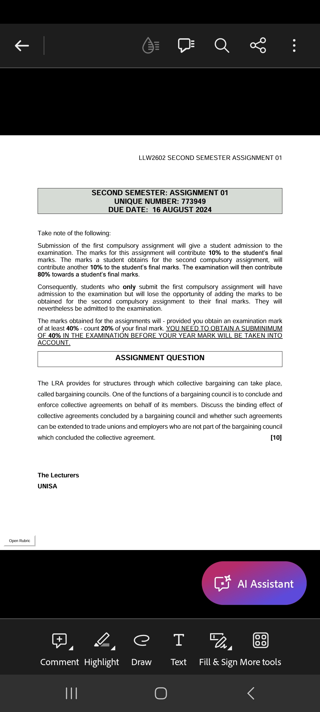  LLW2602 SECOND SEMESTER ASSIGNMENT 01 SECOND SEMESTER: ASSIGNMENT 01 UNIQUE NUMBER: