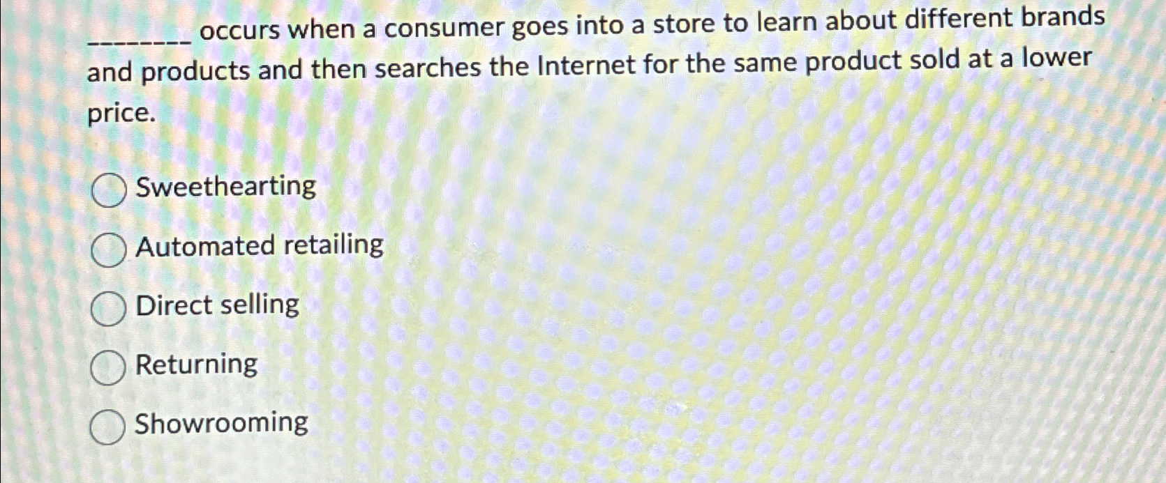  occurs when a consumer goes into a store to learn about