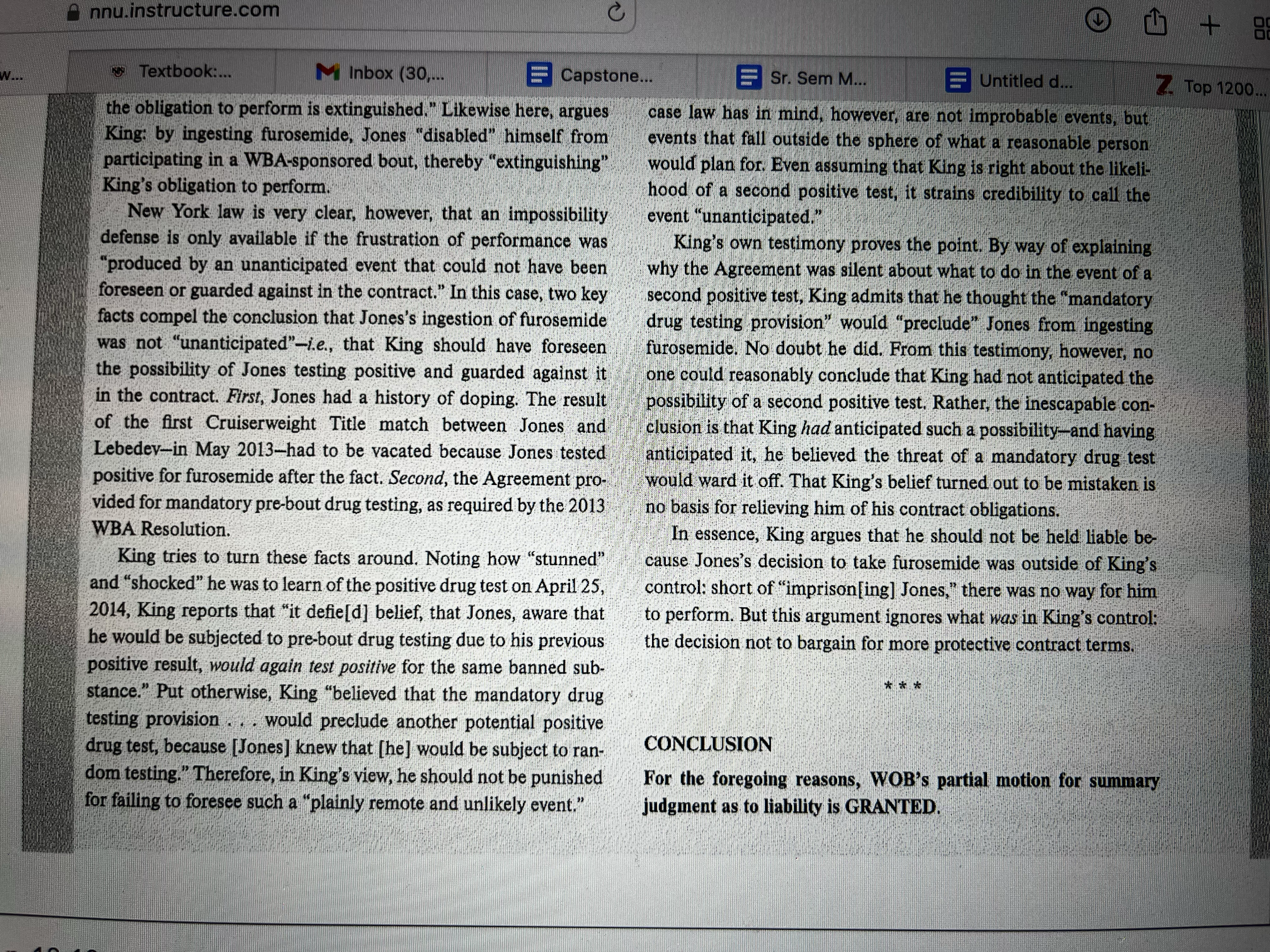  ^ nnu.instructure.com + Textbook:... MInbox (30,... Capstone... Sr. Sem M... Untitled