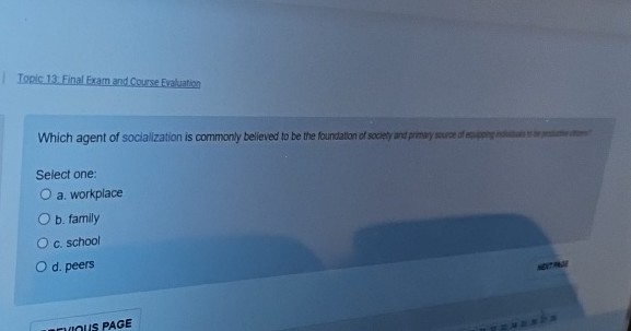  Topic 13. Final Exam and Course Evaluation Select one: a. workplace