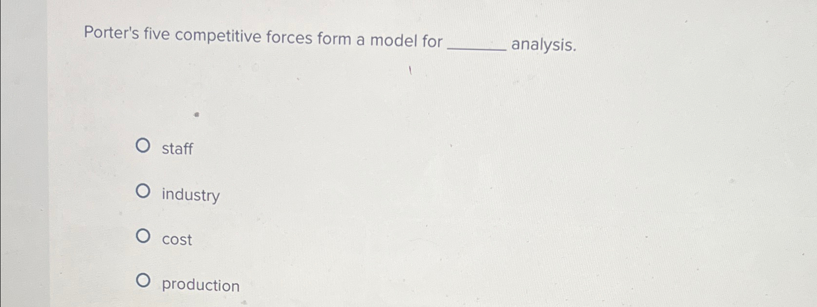  Porter's five competitive forces form a model for analysis. staff industry