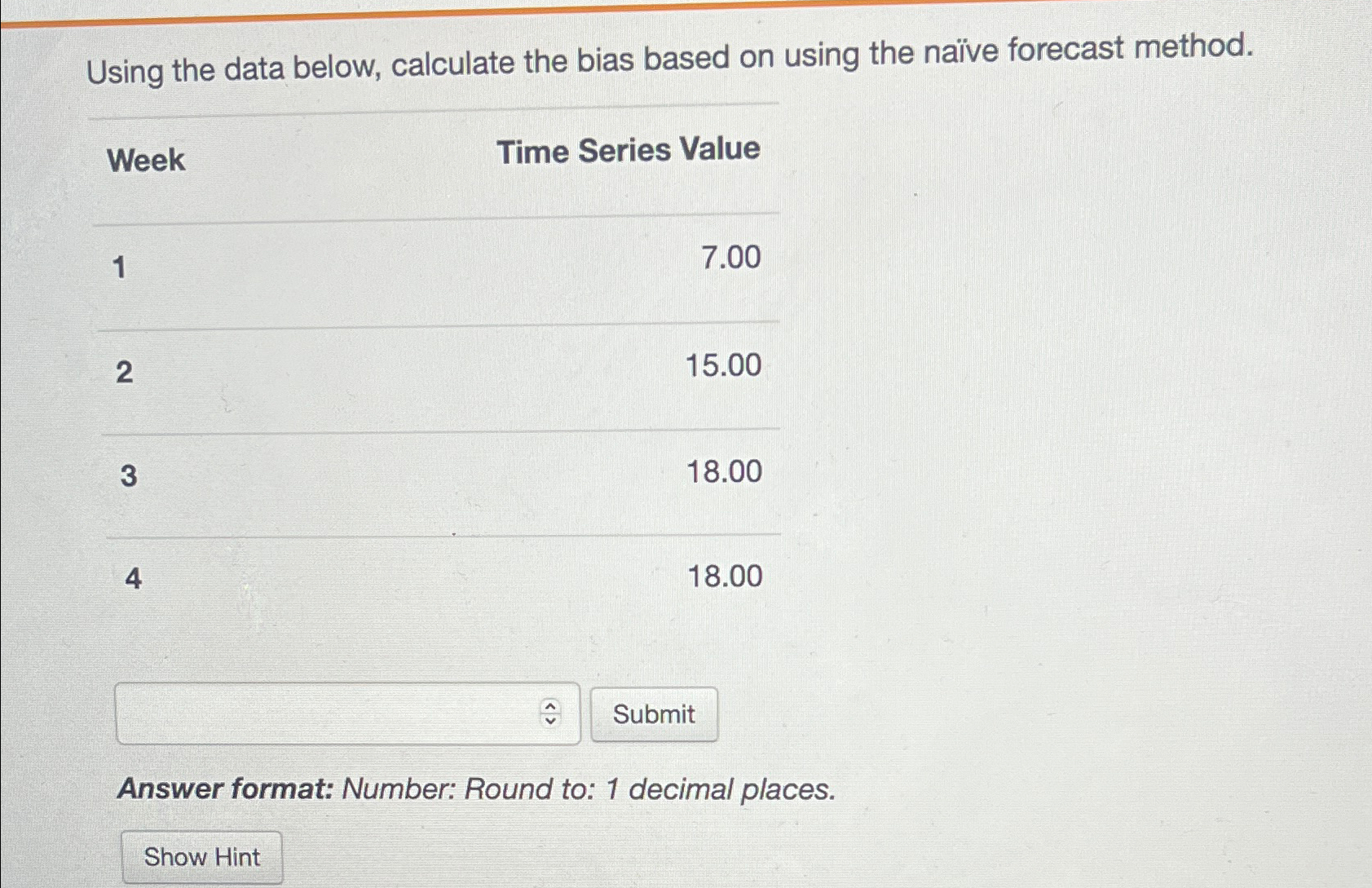  Using the data below, calculate the bias based on using the