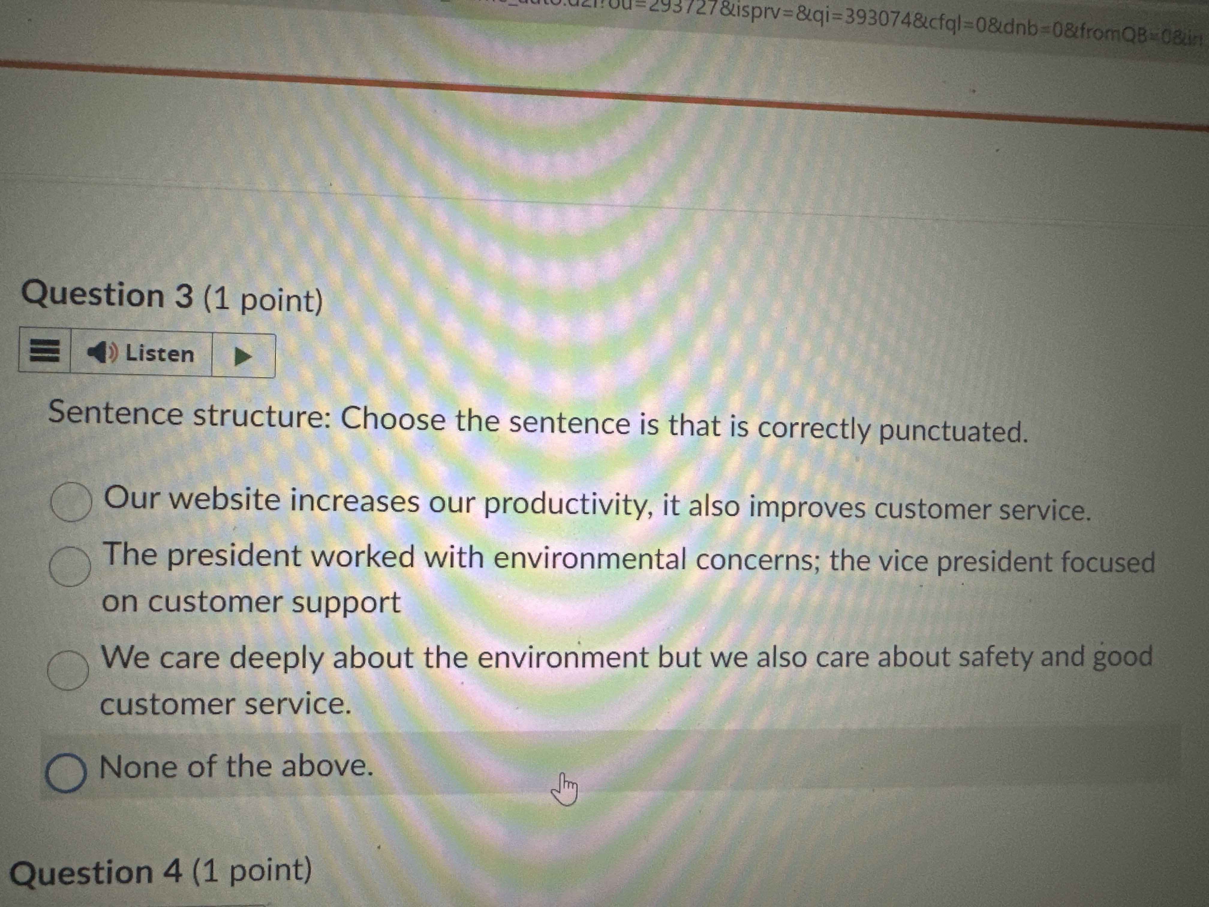  Question 3(1 point) Sentence structure: Choose the sentence is that is