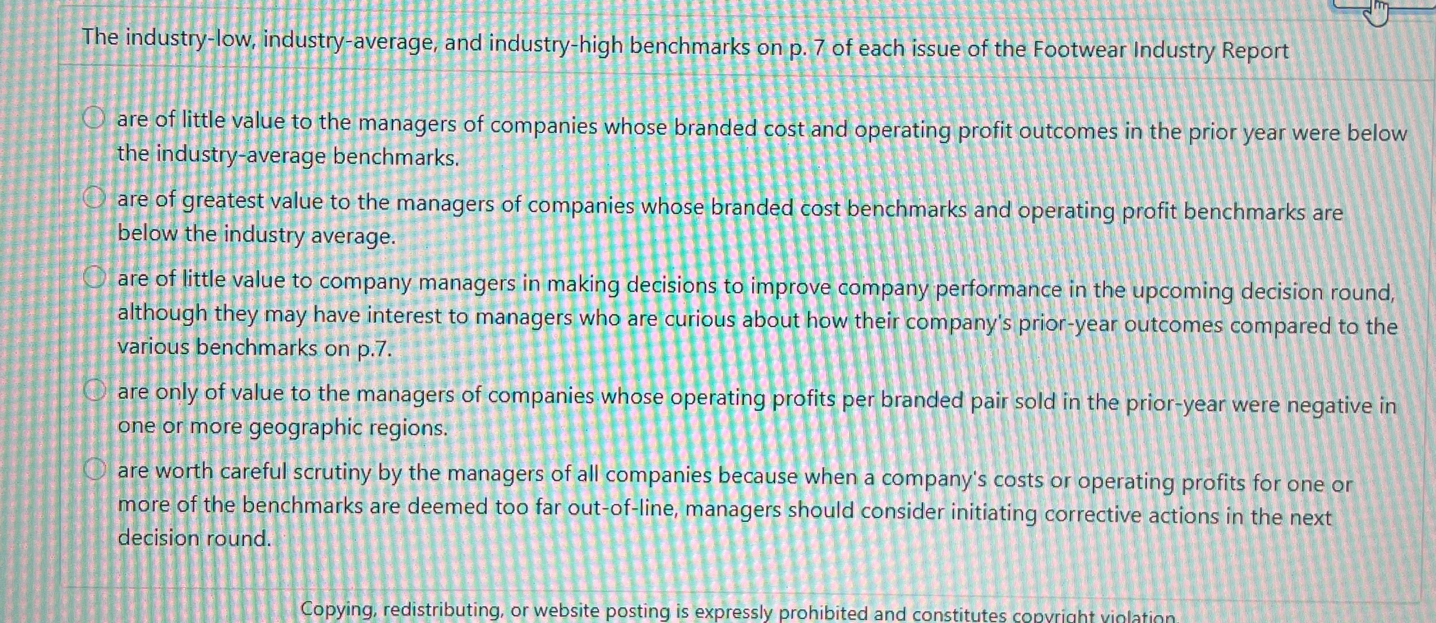  The industry-low, industry-average, and industry-high benchmarks on p.7 of each issue