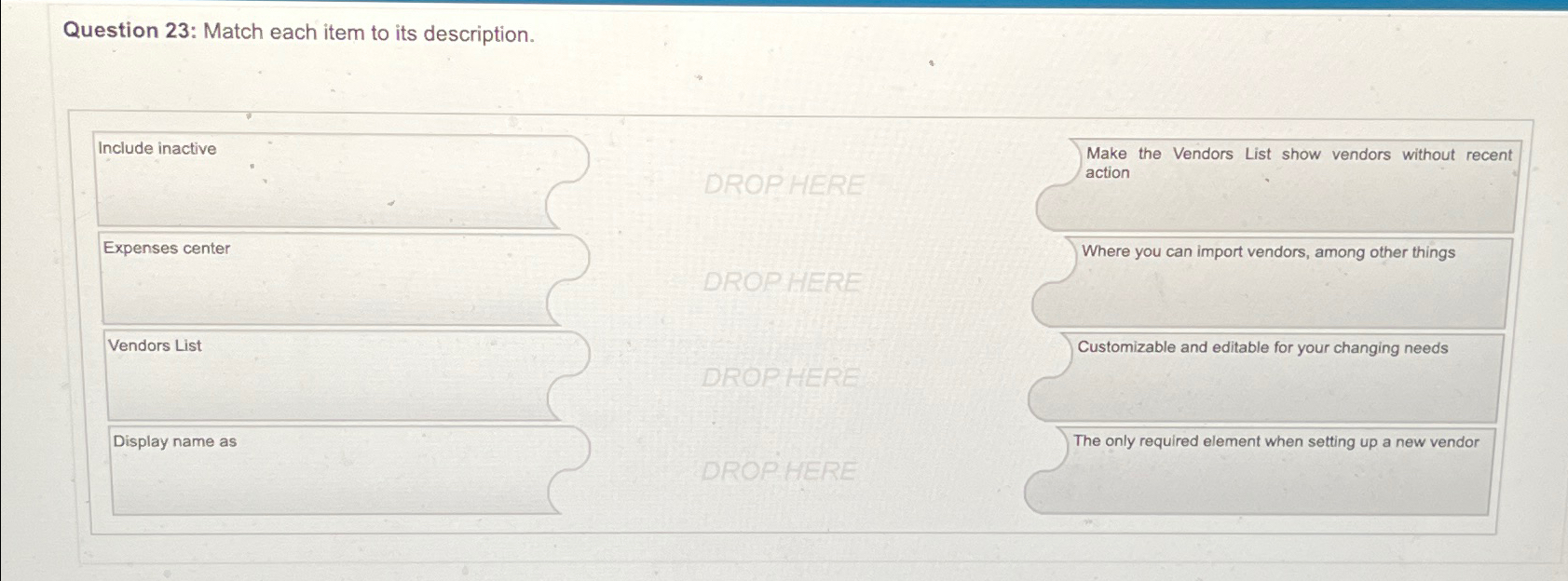  Question 23: Match each item to its description. Include inactive 