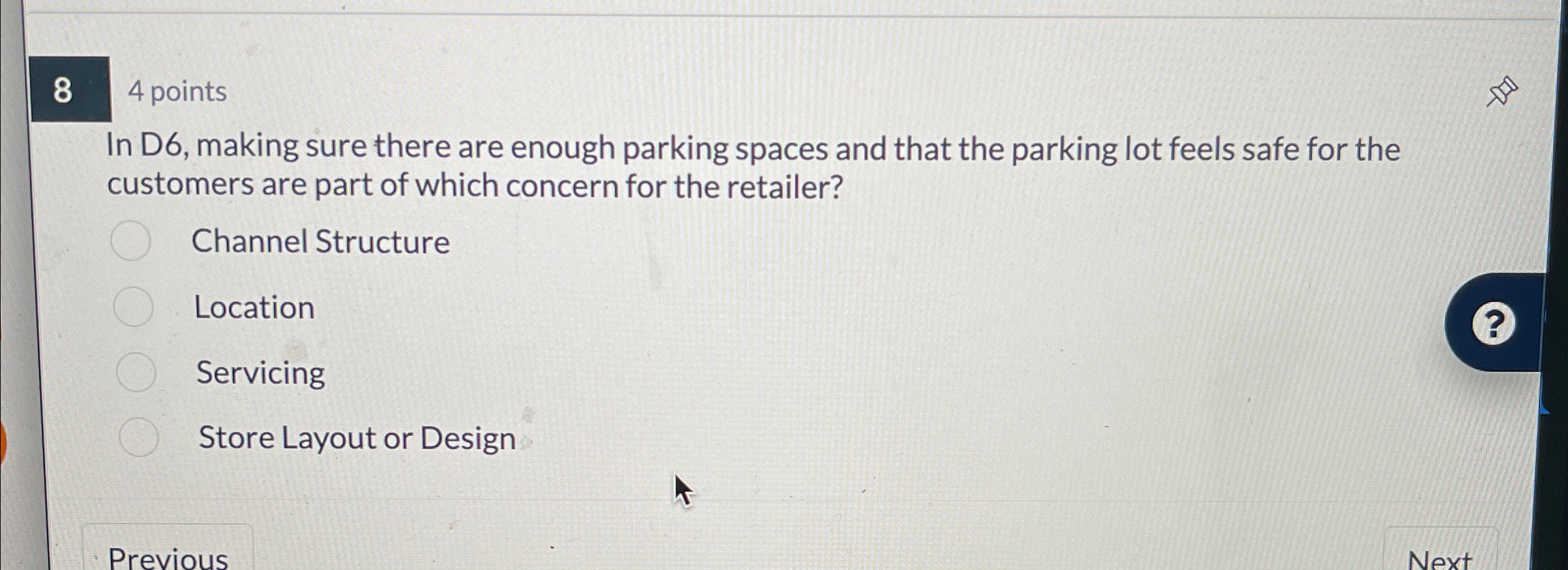  8 4 points In D6, making sure there are enough parking