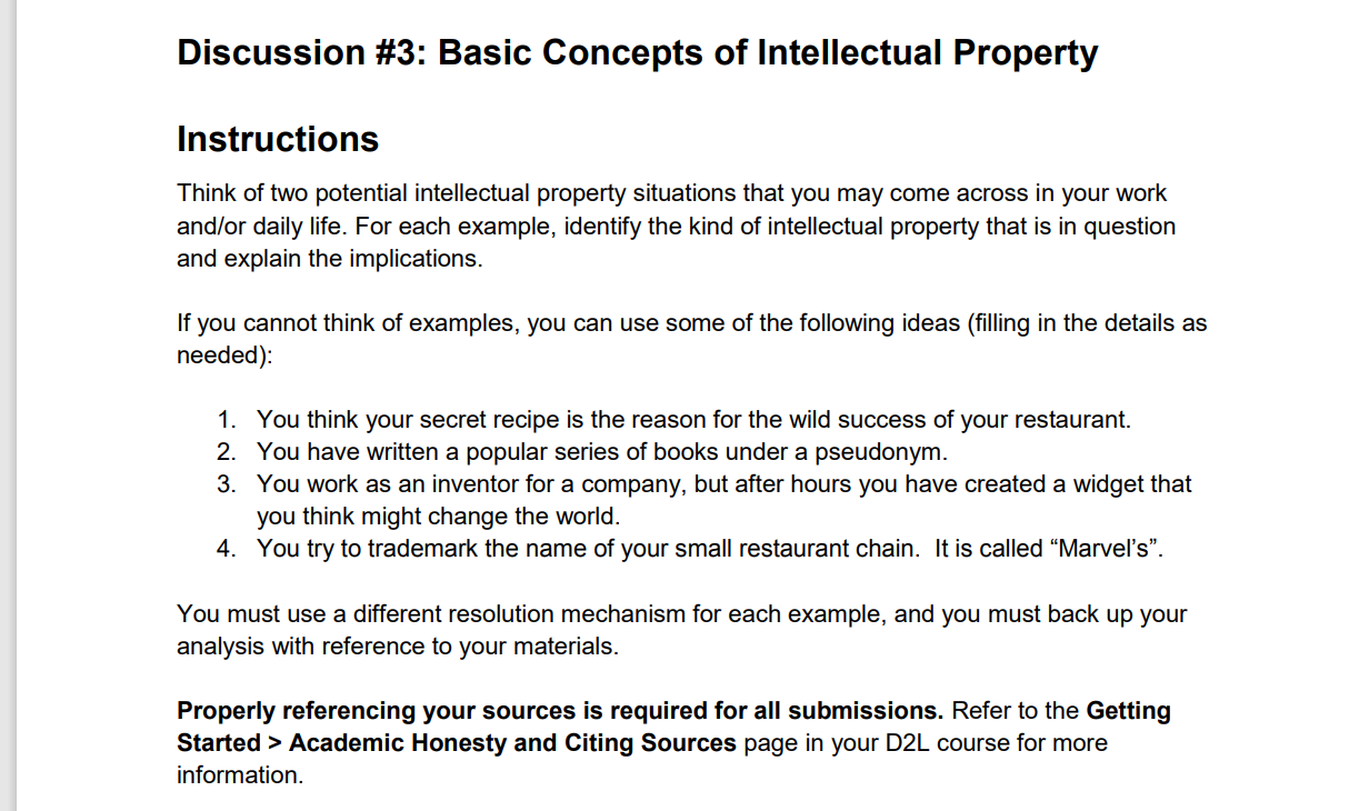 Subject for this is Business Law Discussion \#3: Basic Concepts of Intellectual
