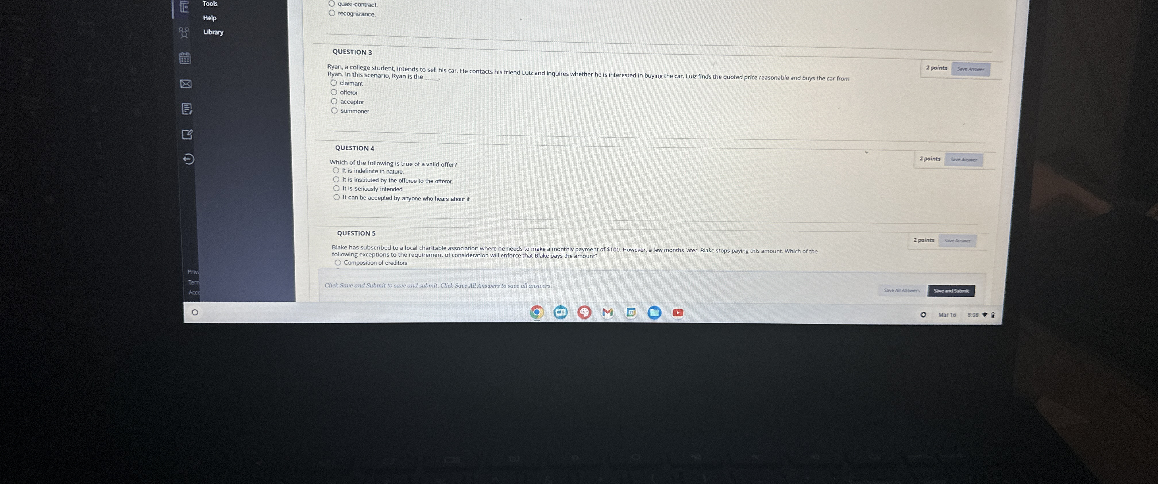  quasi-contract Help Library QUESTION 3 Ryan, a college student, intends to