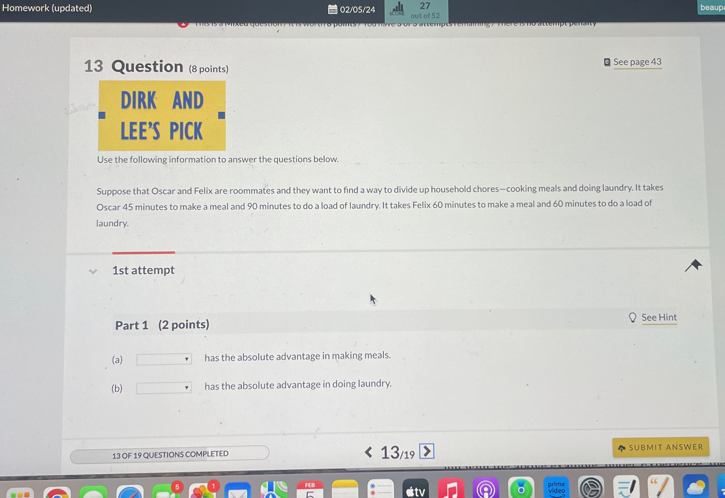  Homework (updated) 0205?24 27 beaupi 13 Question (8 points) e. See