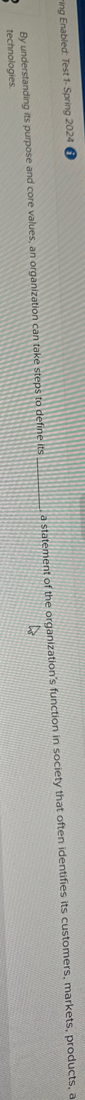  ring Enabled: Test 1- Spring 2024(i) By understanding its purpose and
