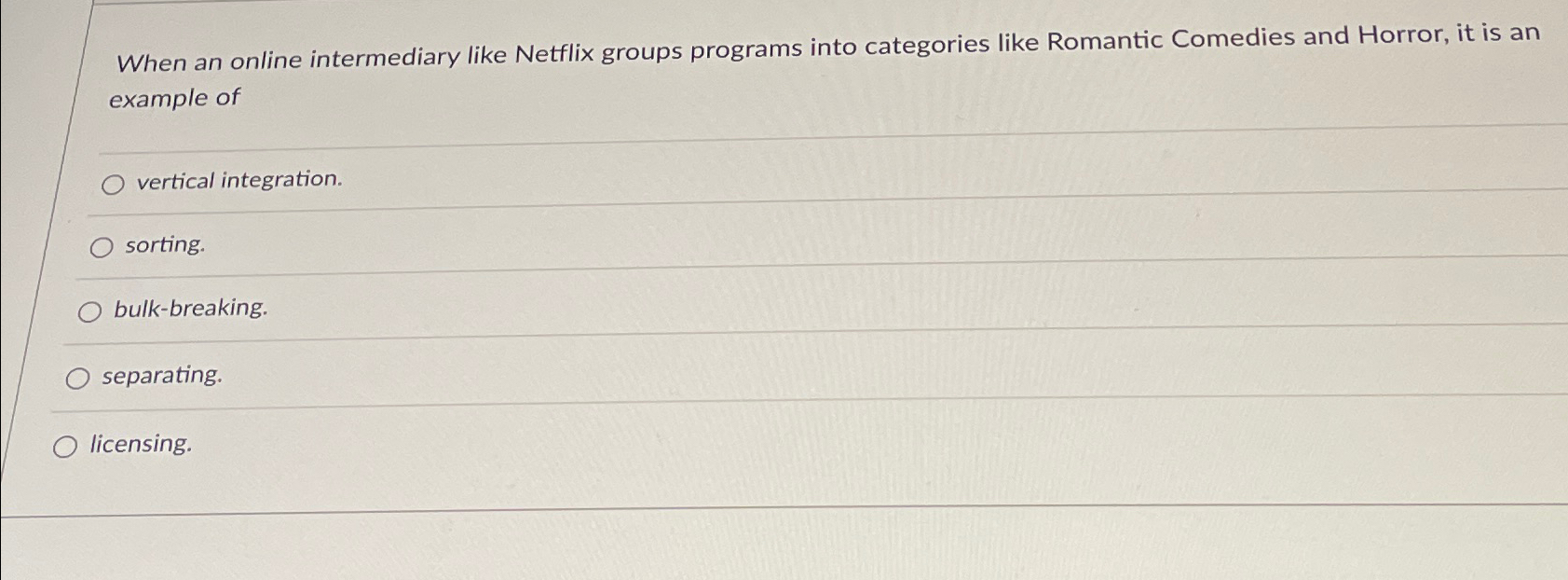  When an online intermediary like Netflix groups programs into categories like