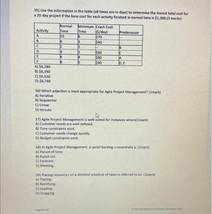 asap answer it 35) Use the information in the table (all times