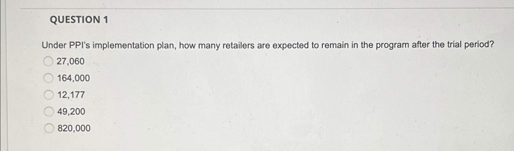  QUESTION 1 Under PPI's implementation plan, how many retailers are expected