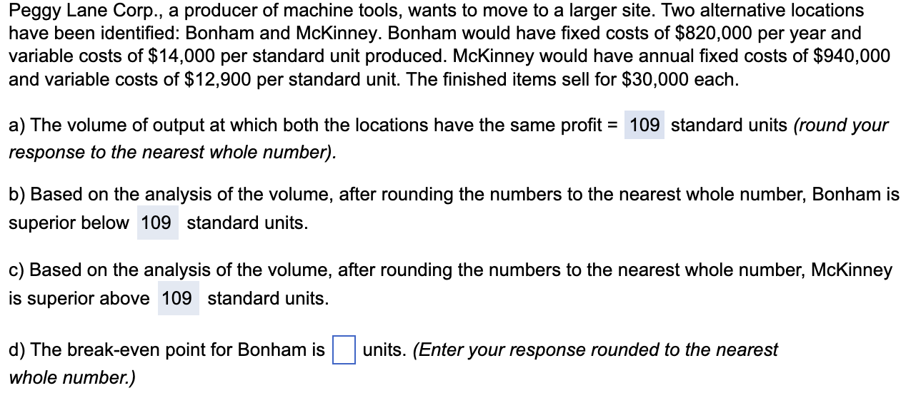 e) the break even point for McKinney is ? units. (round to