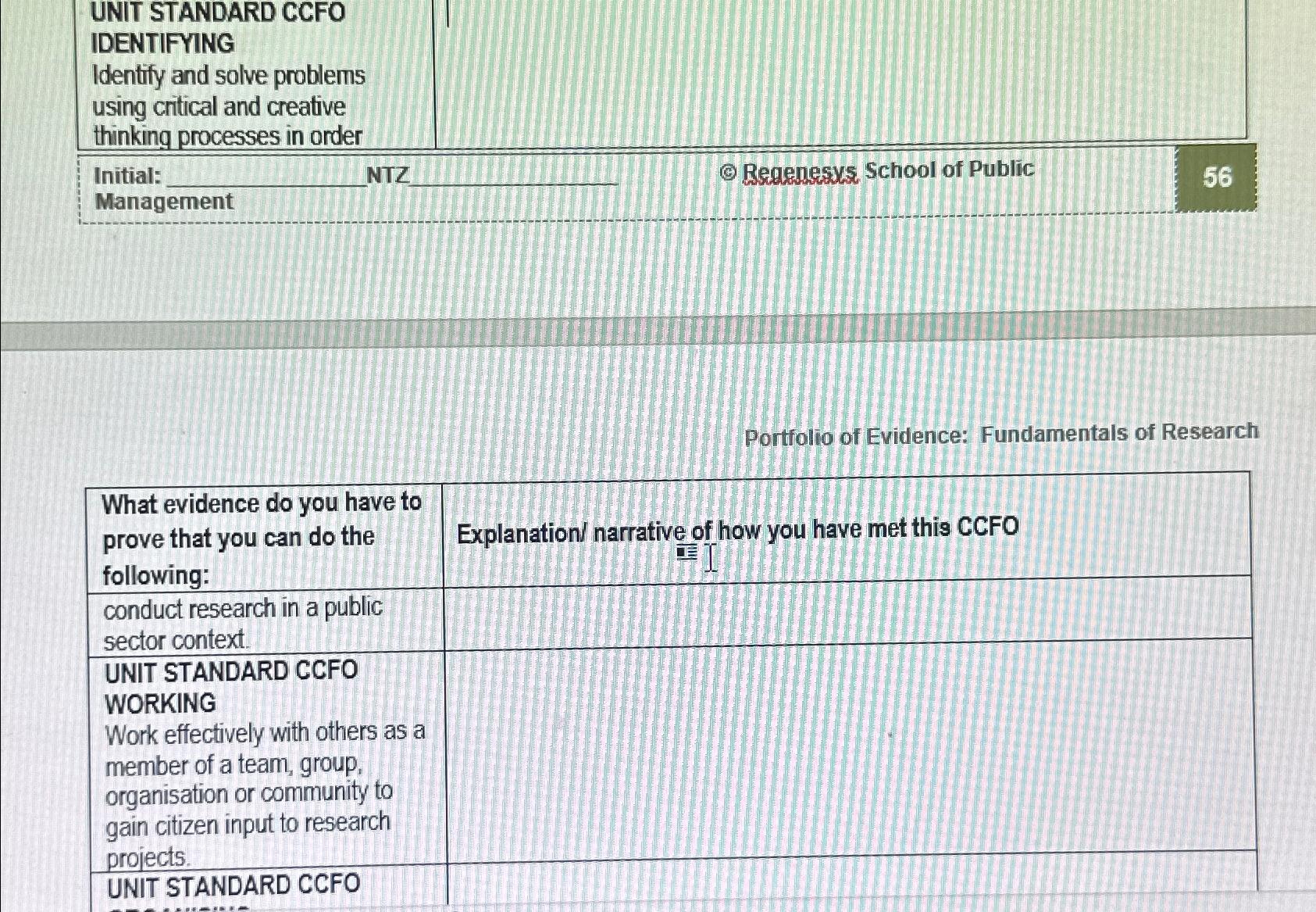  UNIT STANDARD CCFO IDENTIFYING Identify and solve problems using critical and