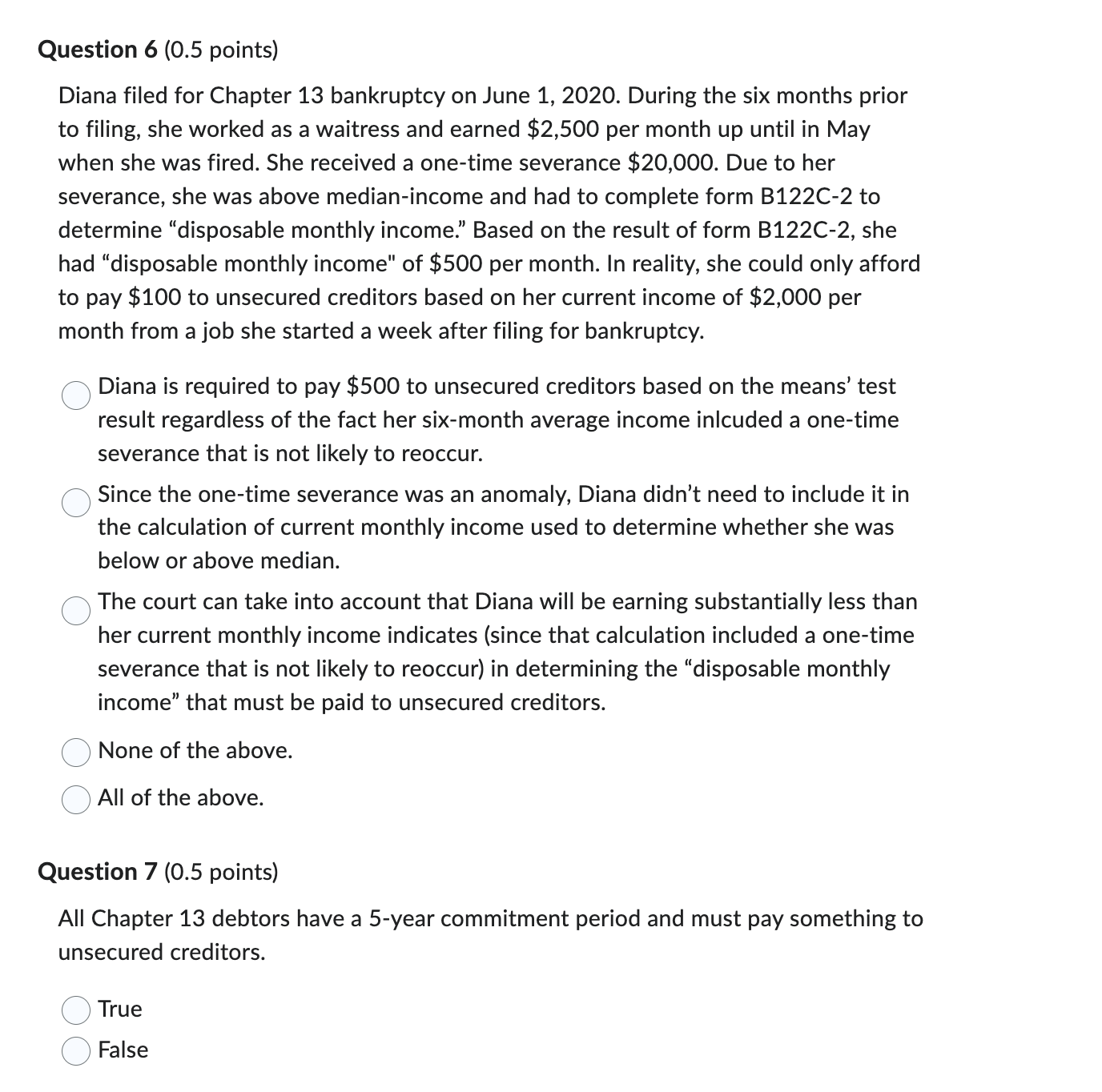 O False Question 2 (0.5 points) The presumption of abuse arises in