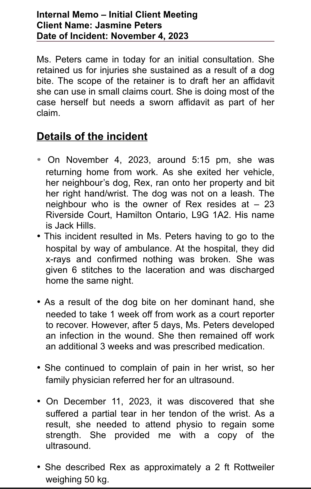 claims court matter where she is representing herself. She wants to get