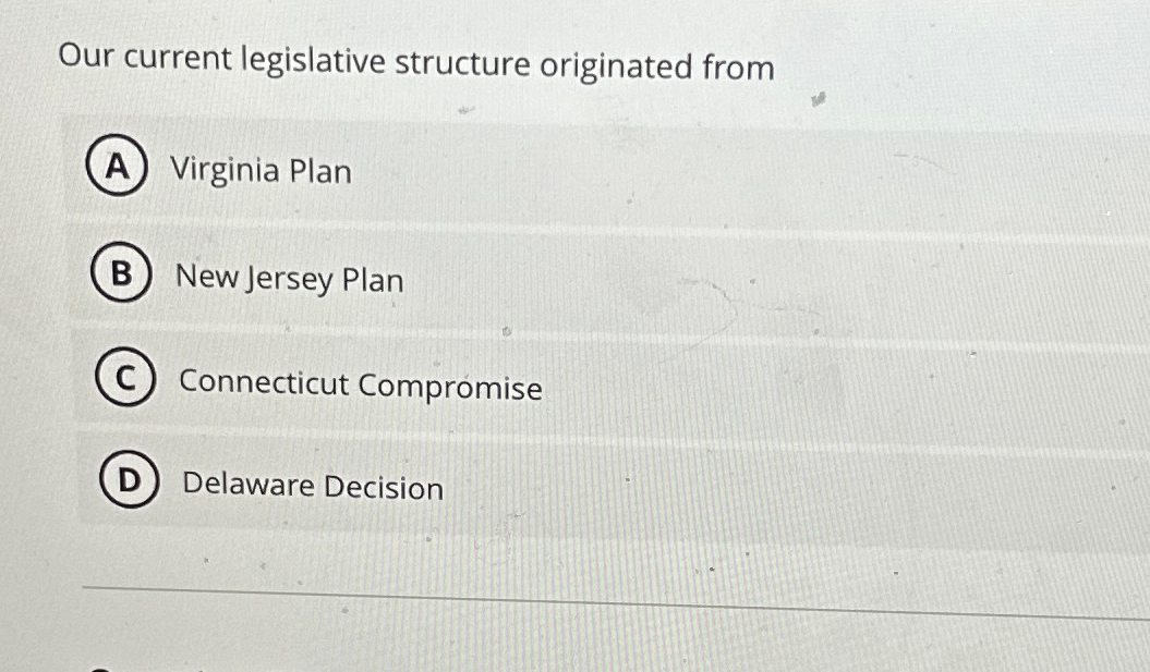  Our current legislative structure originated from Virginia Plan New Jersey Plan