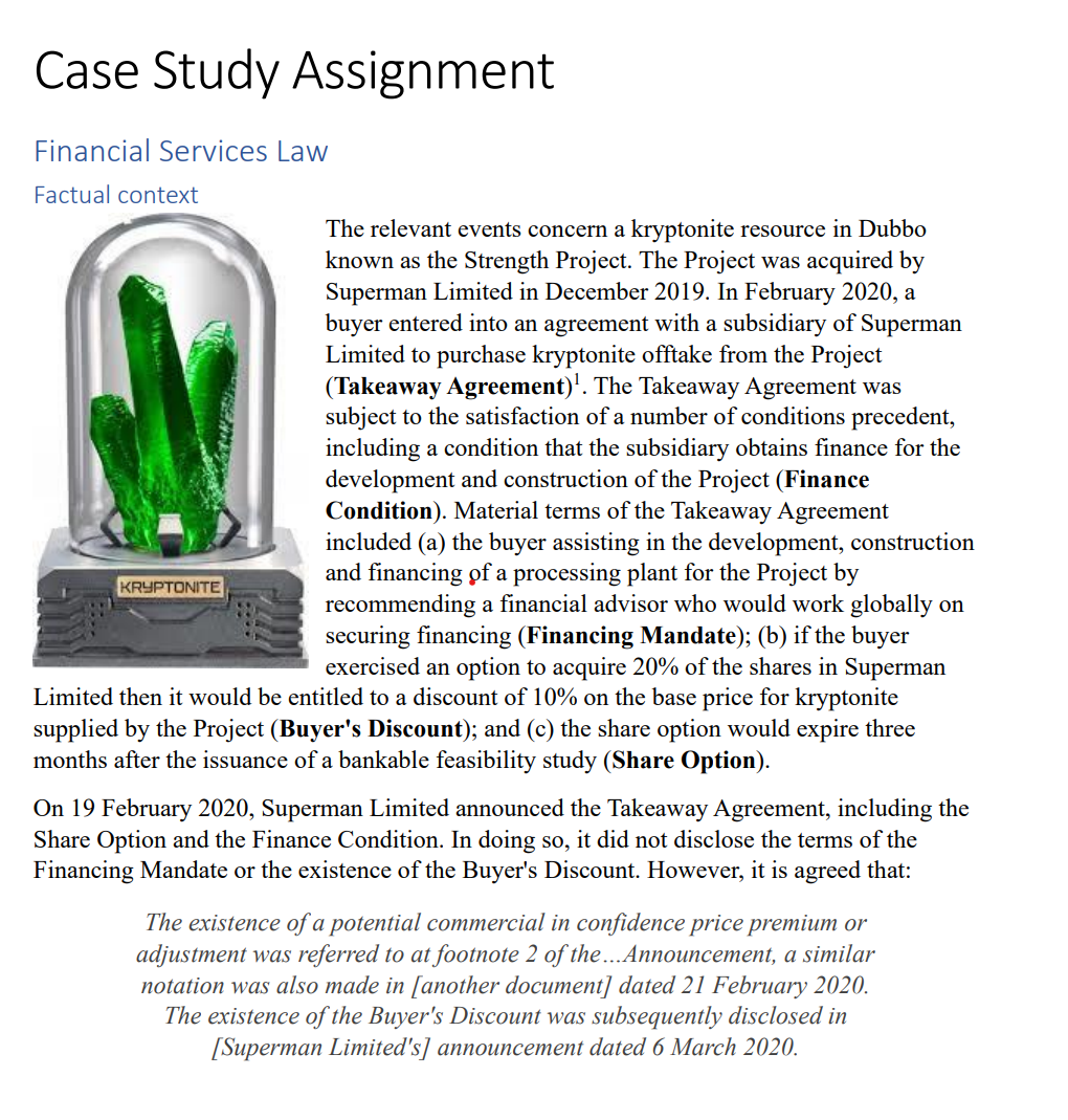 Case Study Assignment Financial Services Law Factual context The relevant events