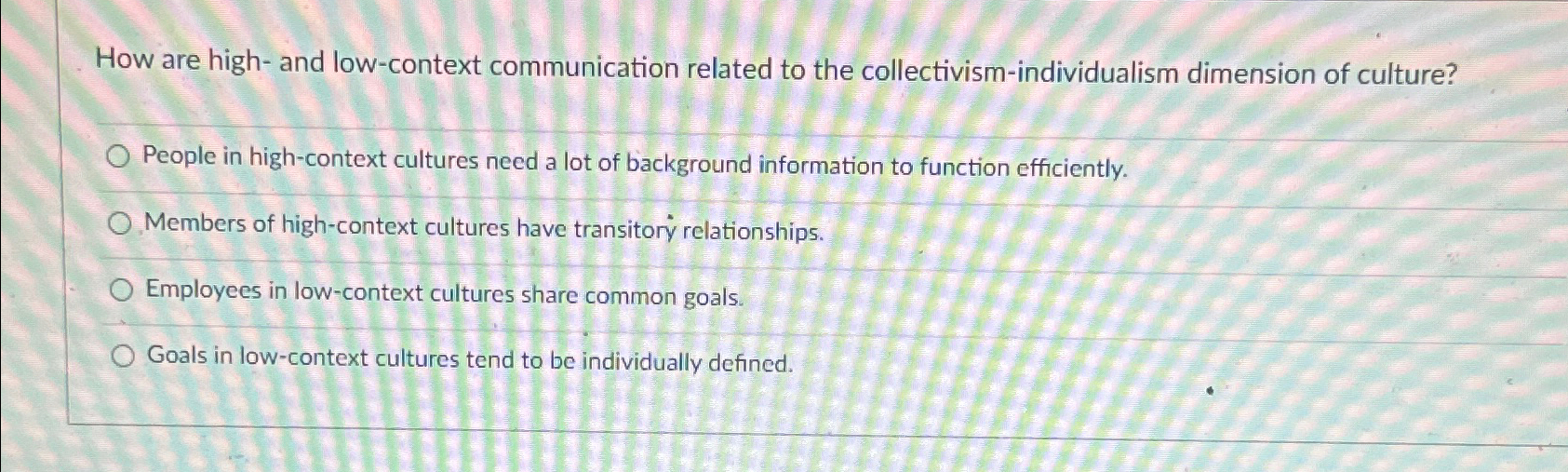 How are high- and low-context communication related to the collectivism-individualism dimension