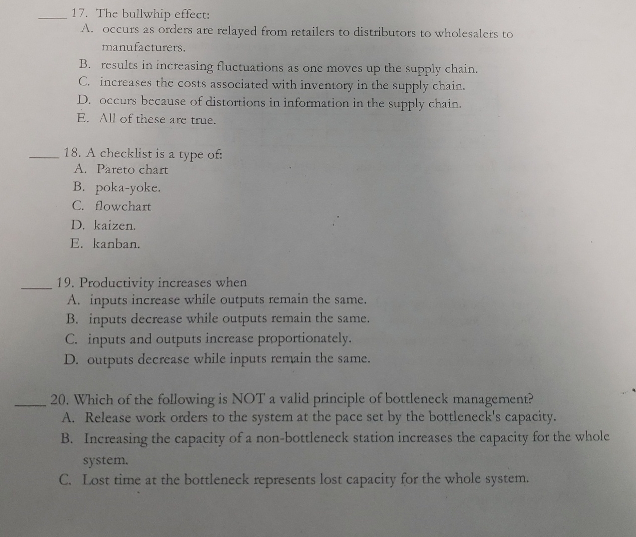  The bullwhip effect: A. occurs as orders are relayed from retailers