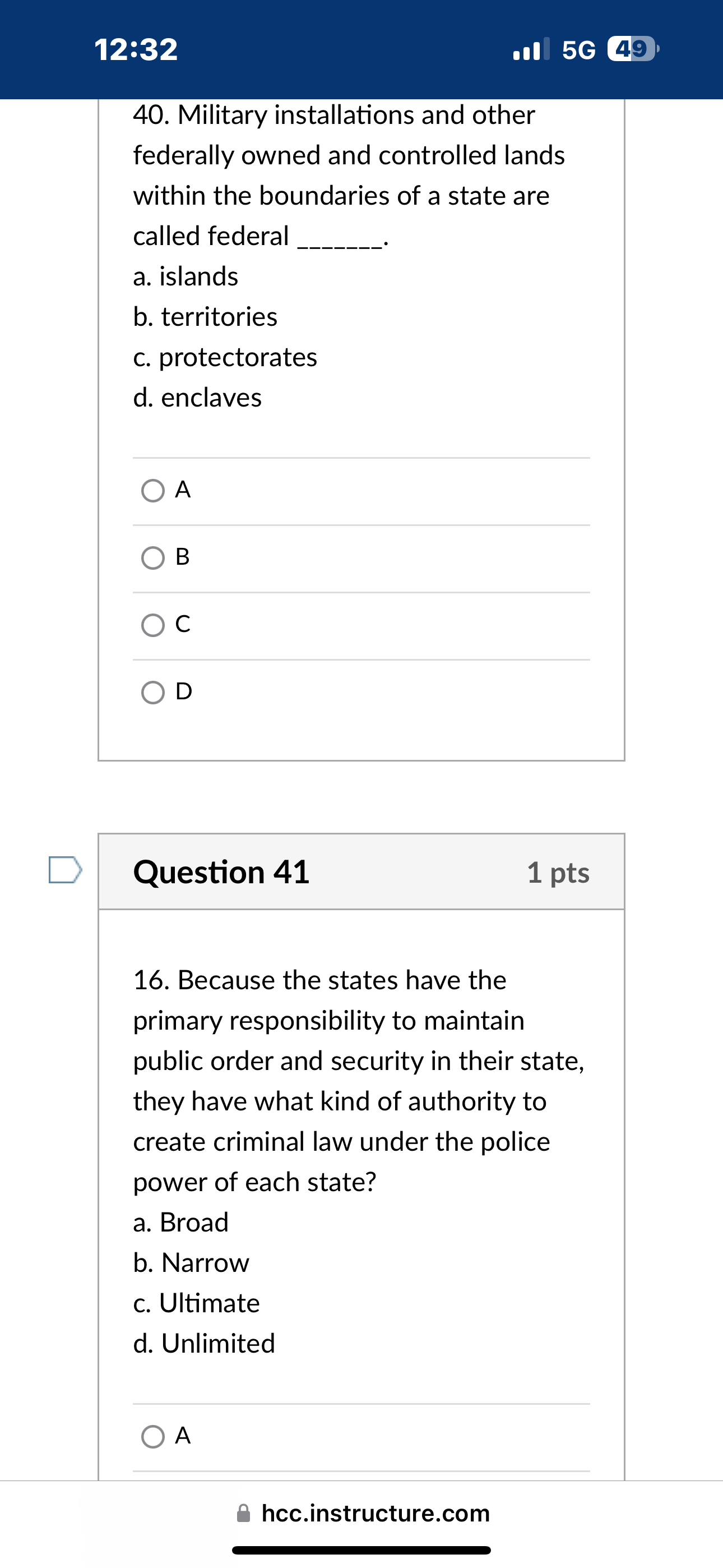 1 pts 8. Police power is the inherent power of the federal