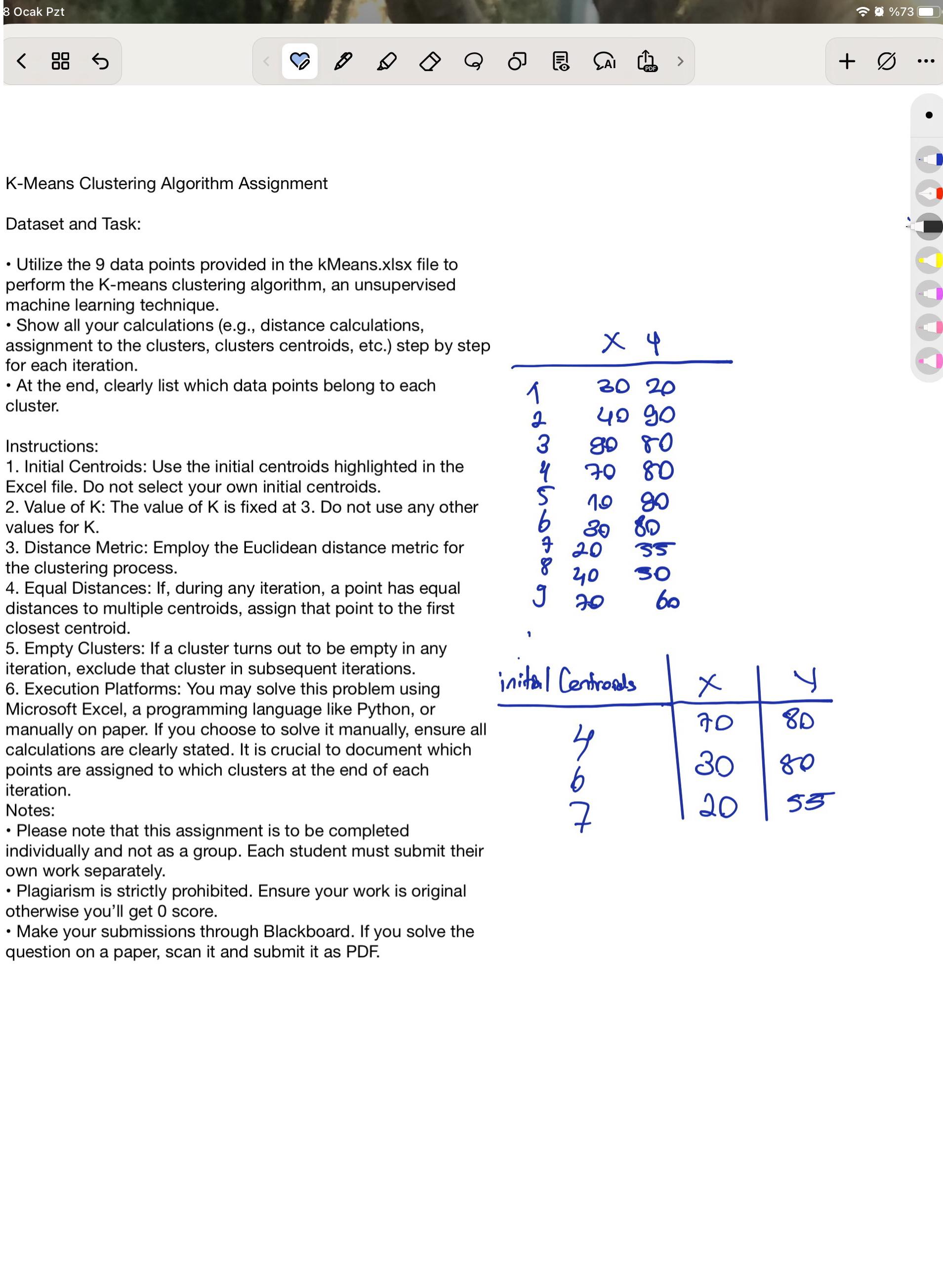  8 Ocak Pzt K-Means Clustering Algorithm Assignment Dataset and Task: Utilize
